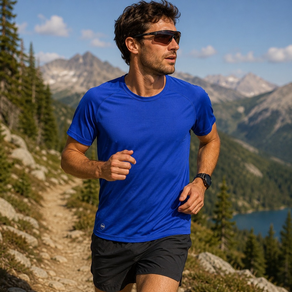 Janji Mens Helio Tech Tee Sz M Blue Running Shirt Performance Trail Lightweight